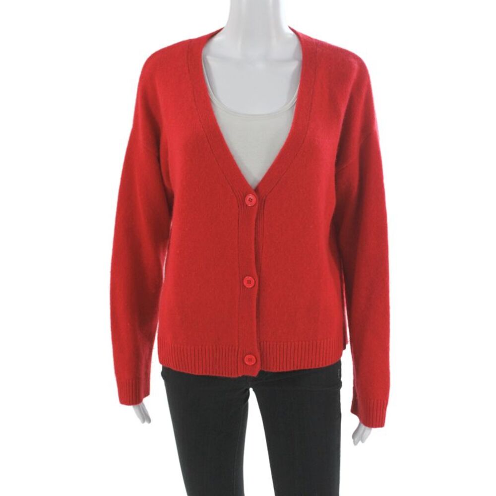 Kirna Zabete Unisex Red 100% Cashmere V Neck Button Cardigan Size L